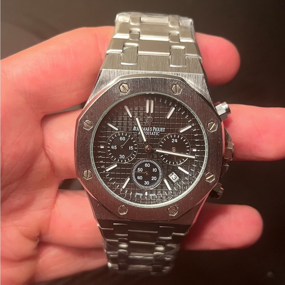 Audemars Piguet Silver and Black Chronograph Watch - Picture 1 of 3